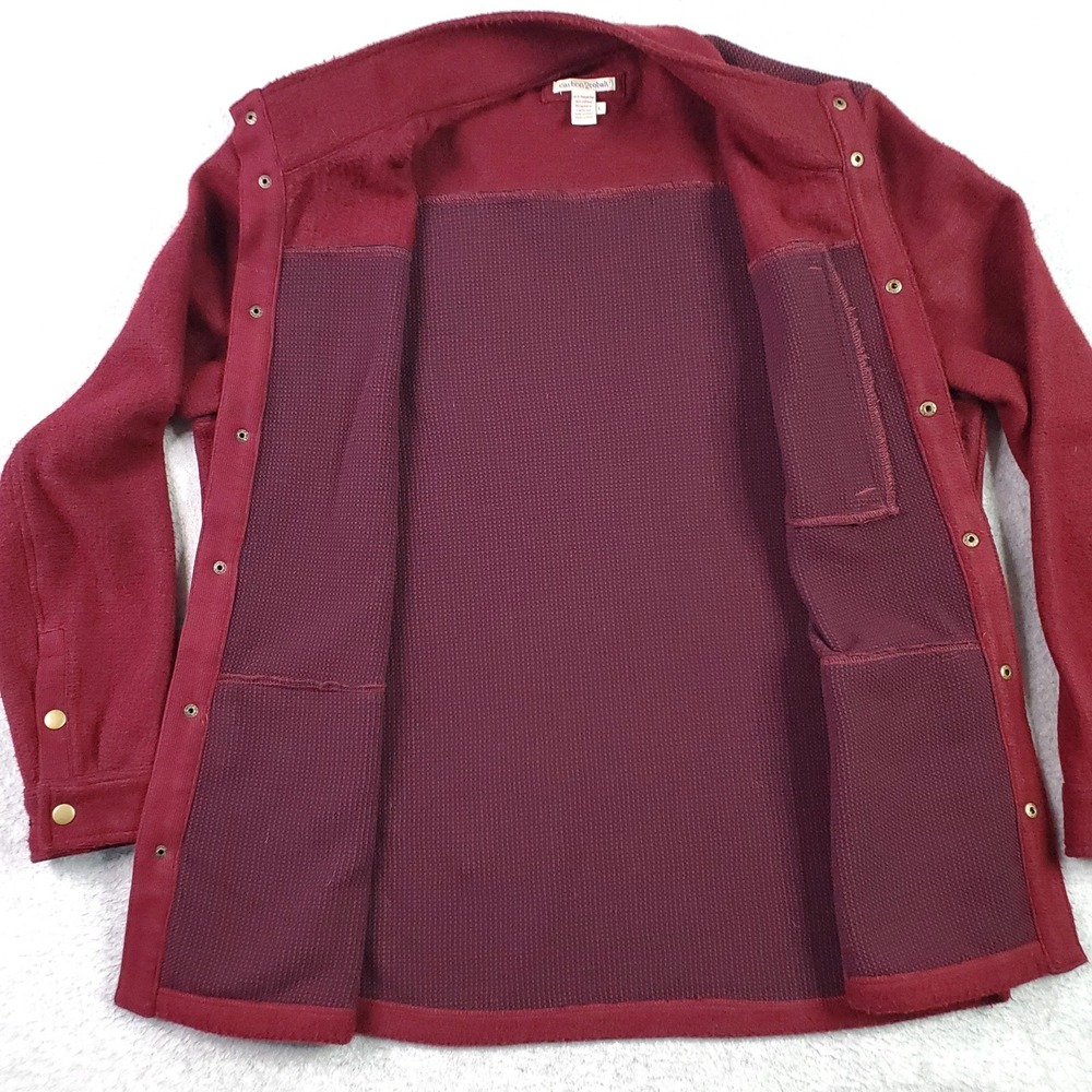 carbon2cobalt Shirt Jacket Mens Large Red Snap Front Waffle Knit Lined Pockets - Picture 10 of 15